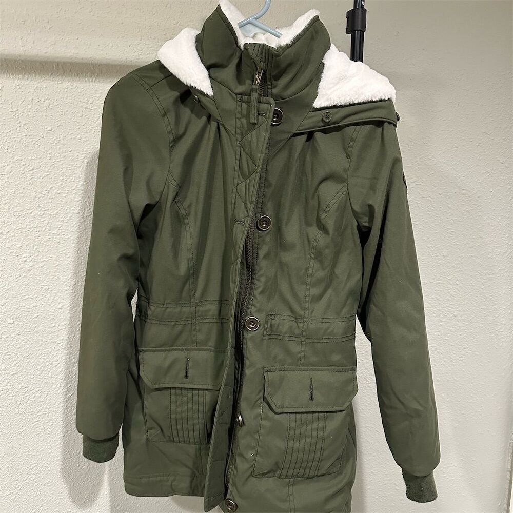 Hollister Women's Parka Coat Green Hooded Winter Size S